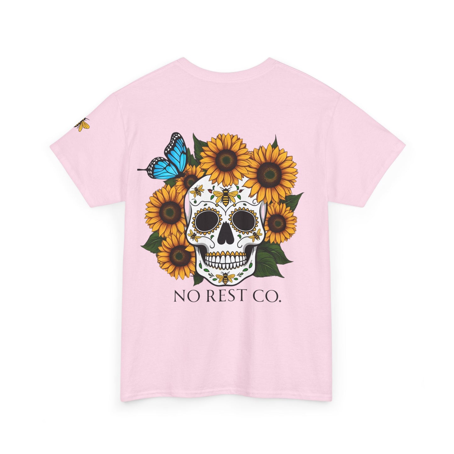 Day of the Dead Inspired Heavy Cotton Tee - No Rest Co. Skull & Sunflower Design