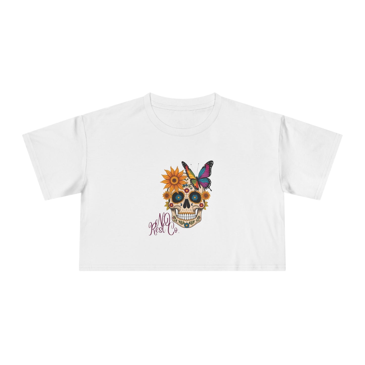 Timeless Floral Skull Women's Crop Tee for Boho Fashion Lovers