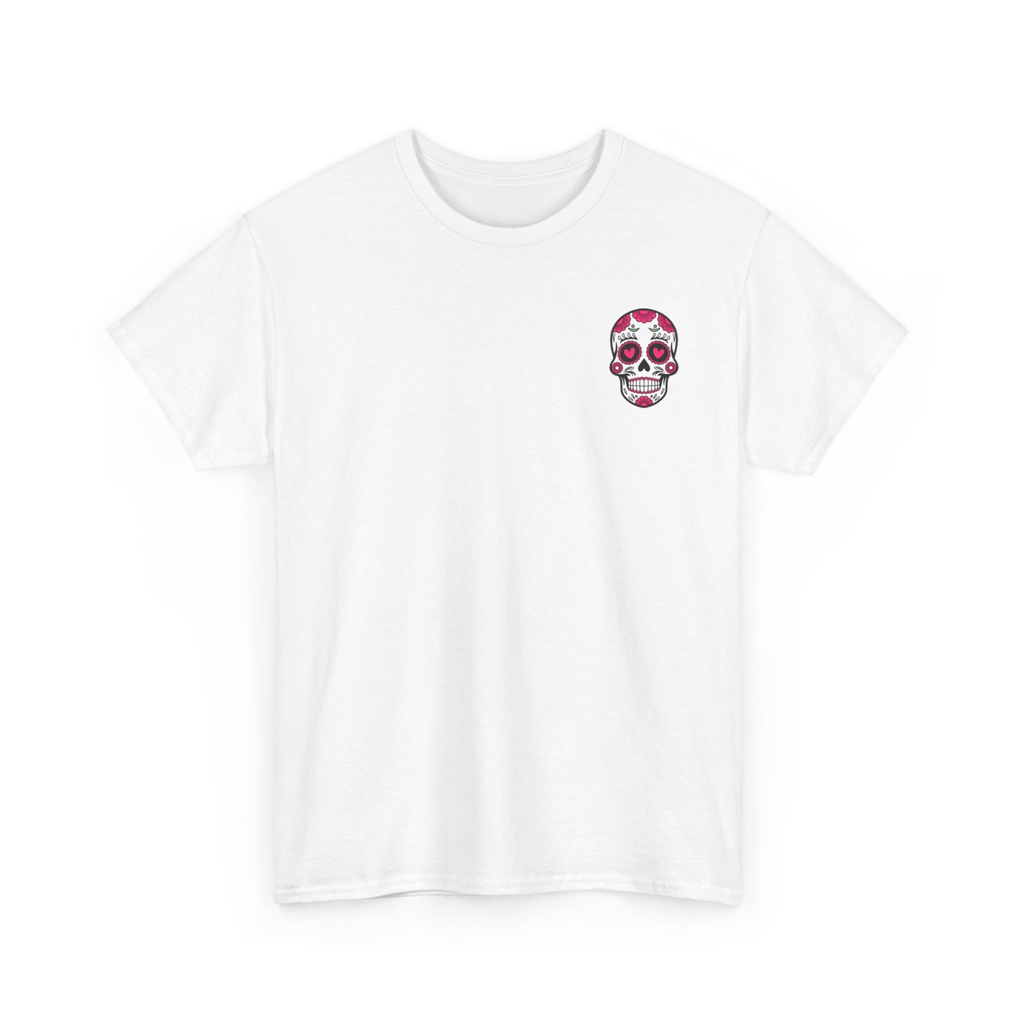 Dia de los Muertos Skull Tee - Cotton T-Shirt with Floral Heart Design
