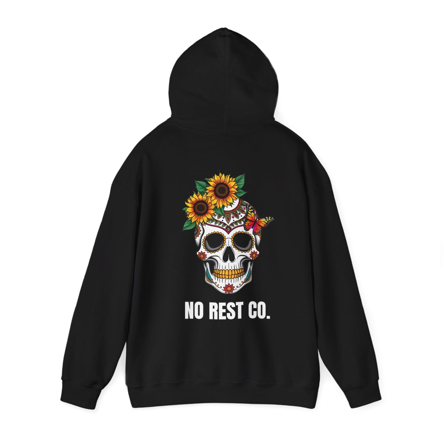 Skull & Butterfly Hoodie - No Rest Co. Graphic Sweatshirt for Comfortable Chill Days