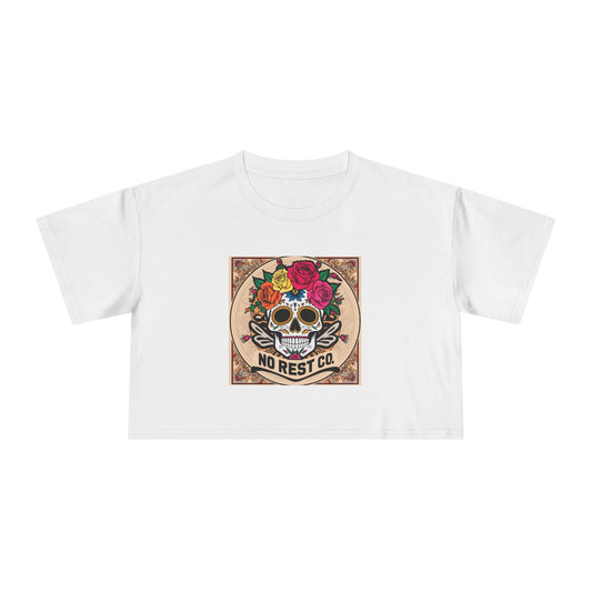 No Rest Co. Women's Floral Skull Crop Tee