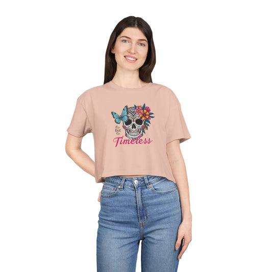 Timeless Floral Skull Women's Crop Tee for Boho Fashion Lovers