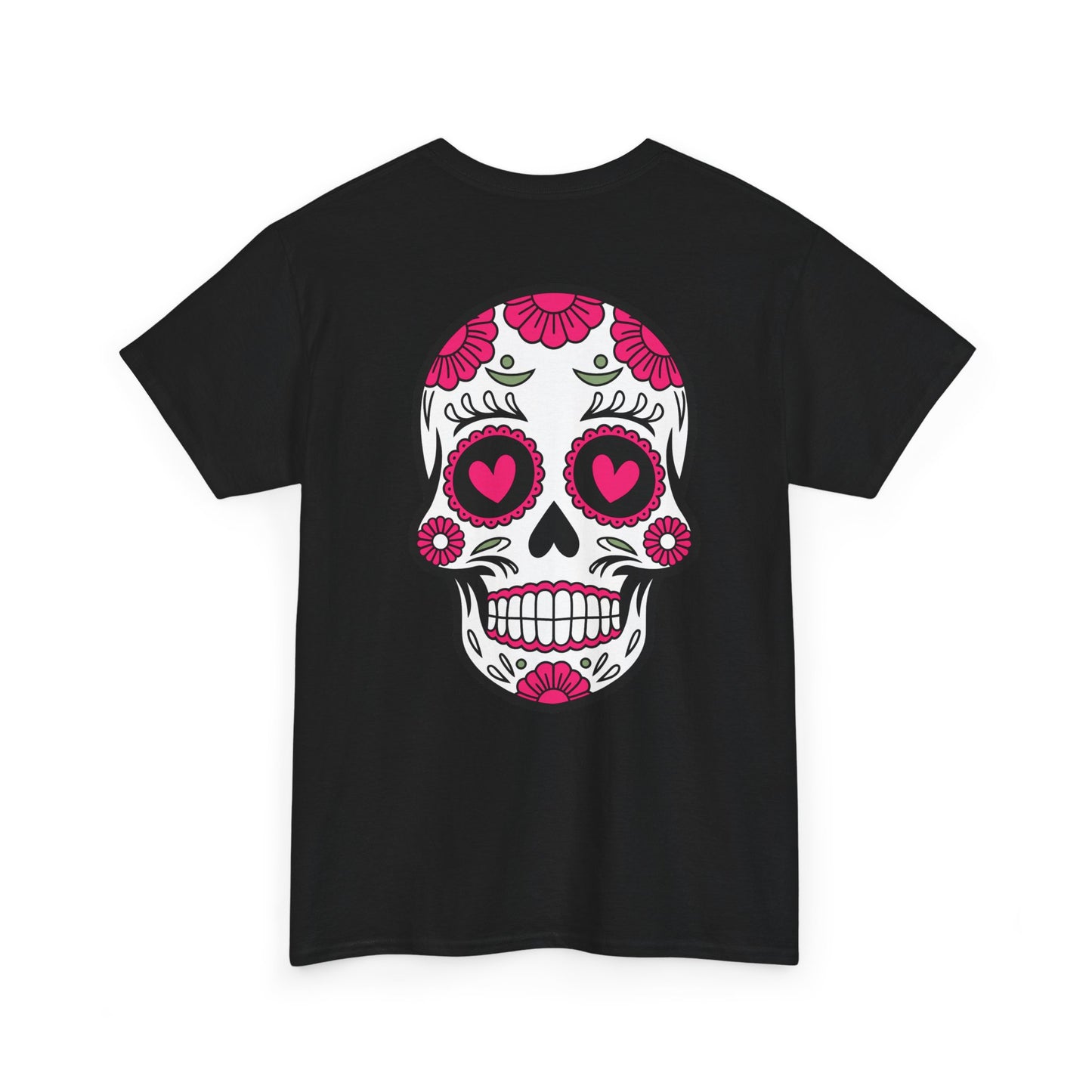 Dia de los Muertos Skull Tee - Cotton T-Shirt with Floral Heart Design