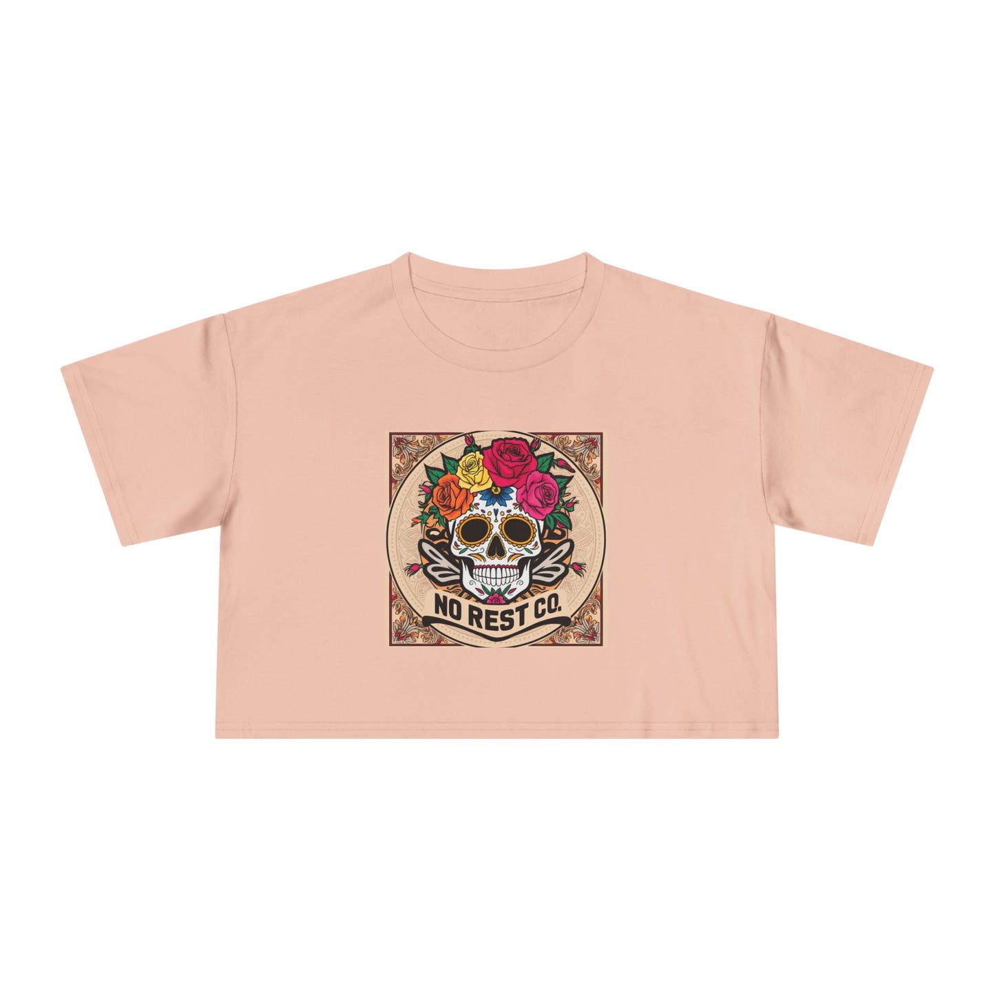 No Rest Co. Women's Floral Skull Crop Tee