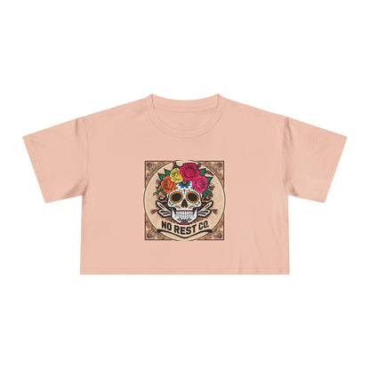 No Rest Co. Women's Floral Skull Crop Tee