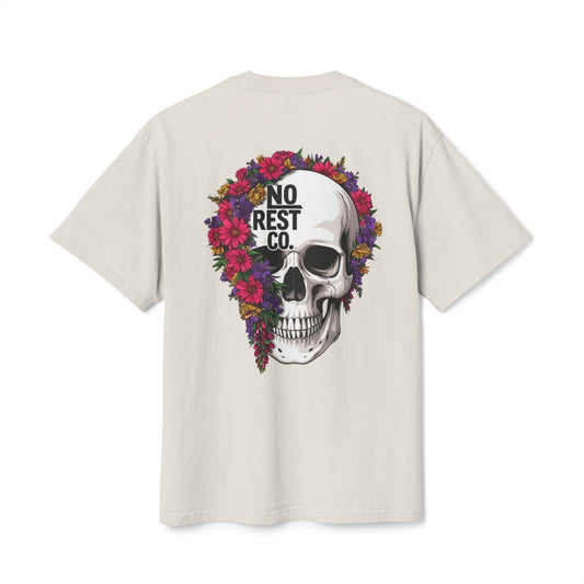 No Rest Co. Floral Skull Graphic Tee - Heavy Faded T-Shirt