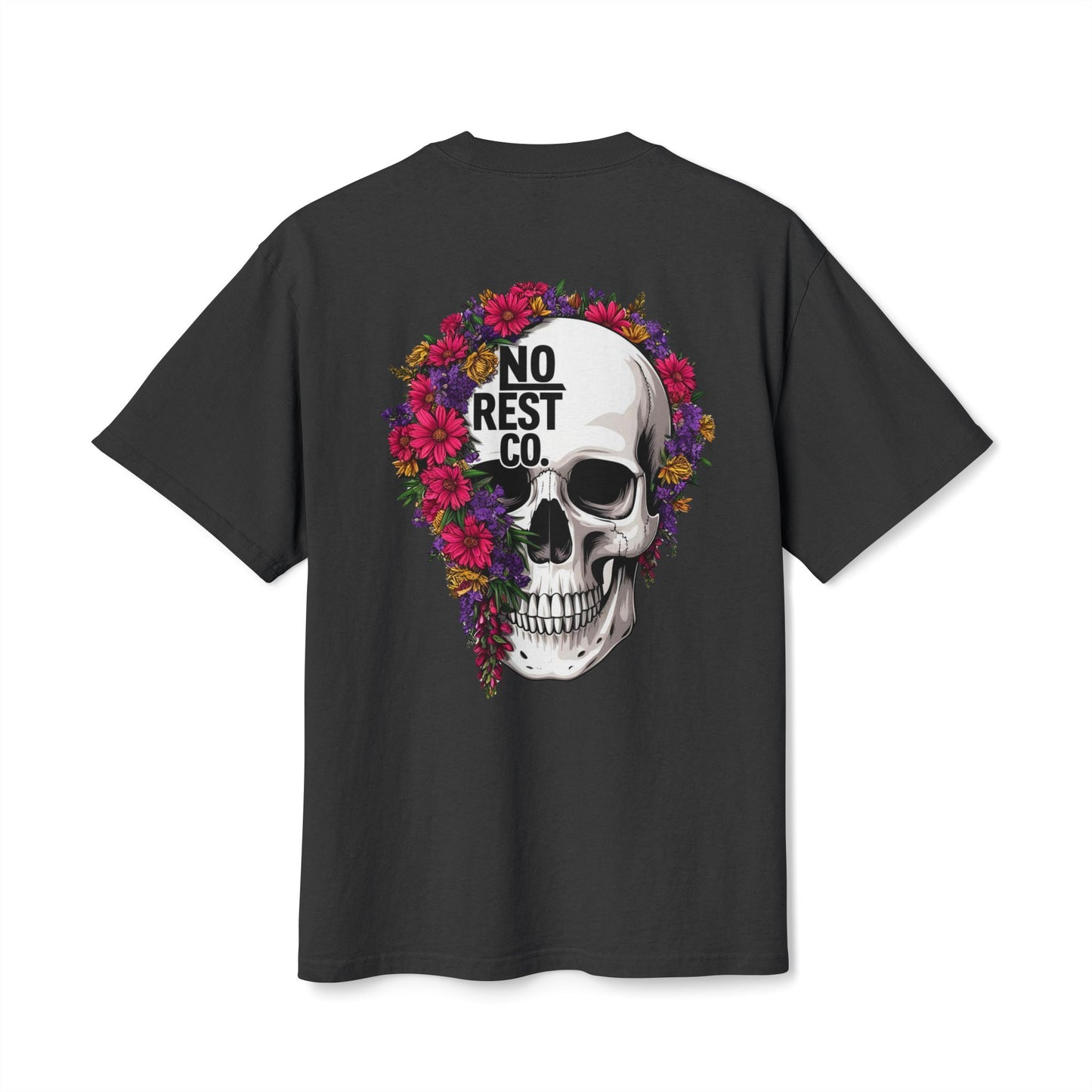 No Rest Co. Floral Skull Graphic Tee - Heavy Faded T-Shirt
