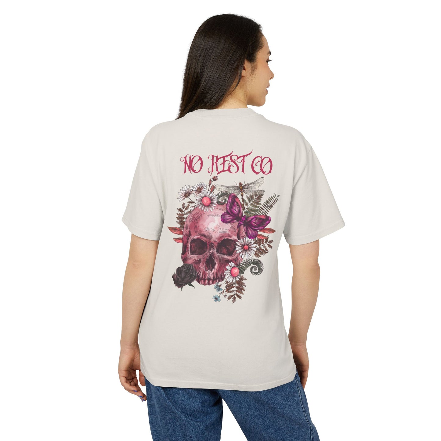 Heavy Faded Tee - No Hesitation Floral Skull Design