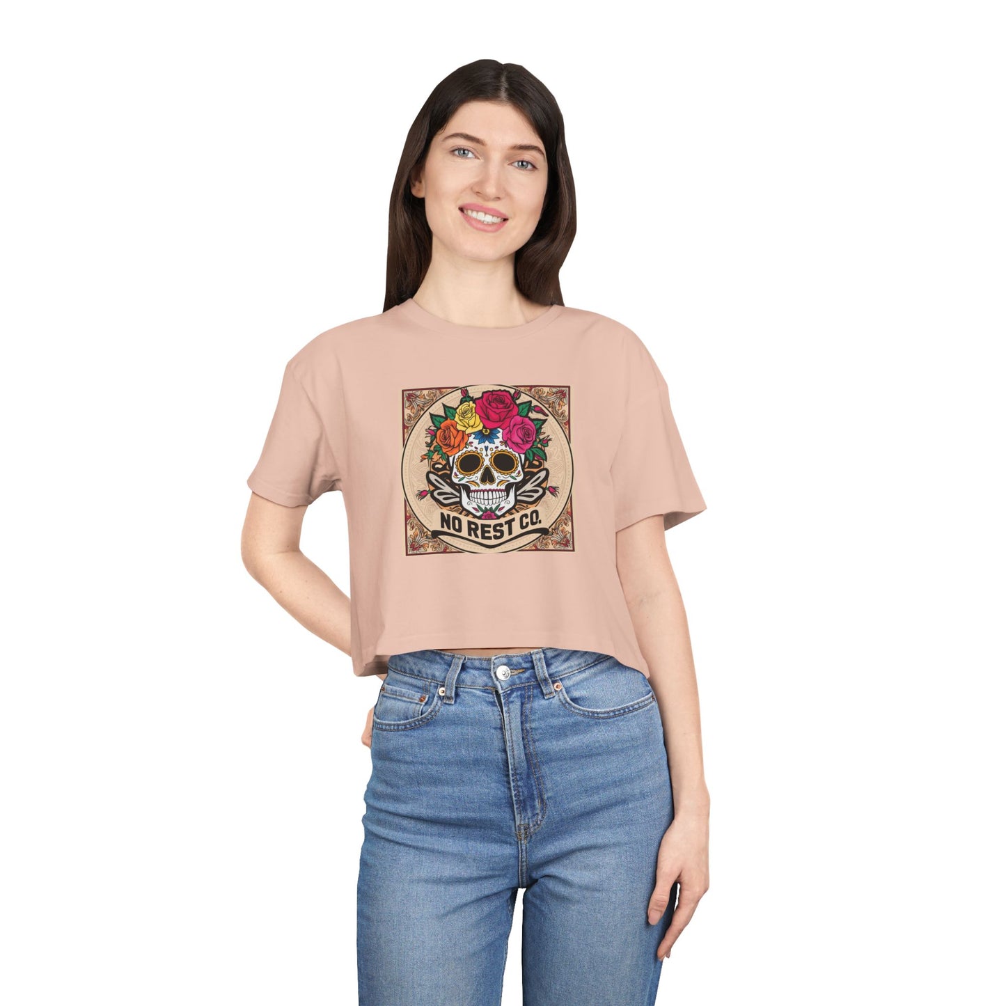 No Rest Co. Women's Floral Skull Crop Tee