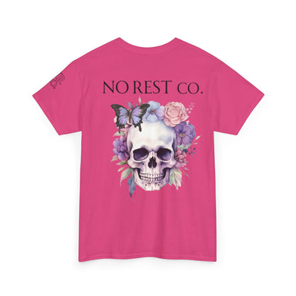 No Rest Co. Heavy Cotton Tee - Floral Skull Graphic T-Shirt
