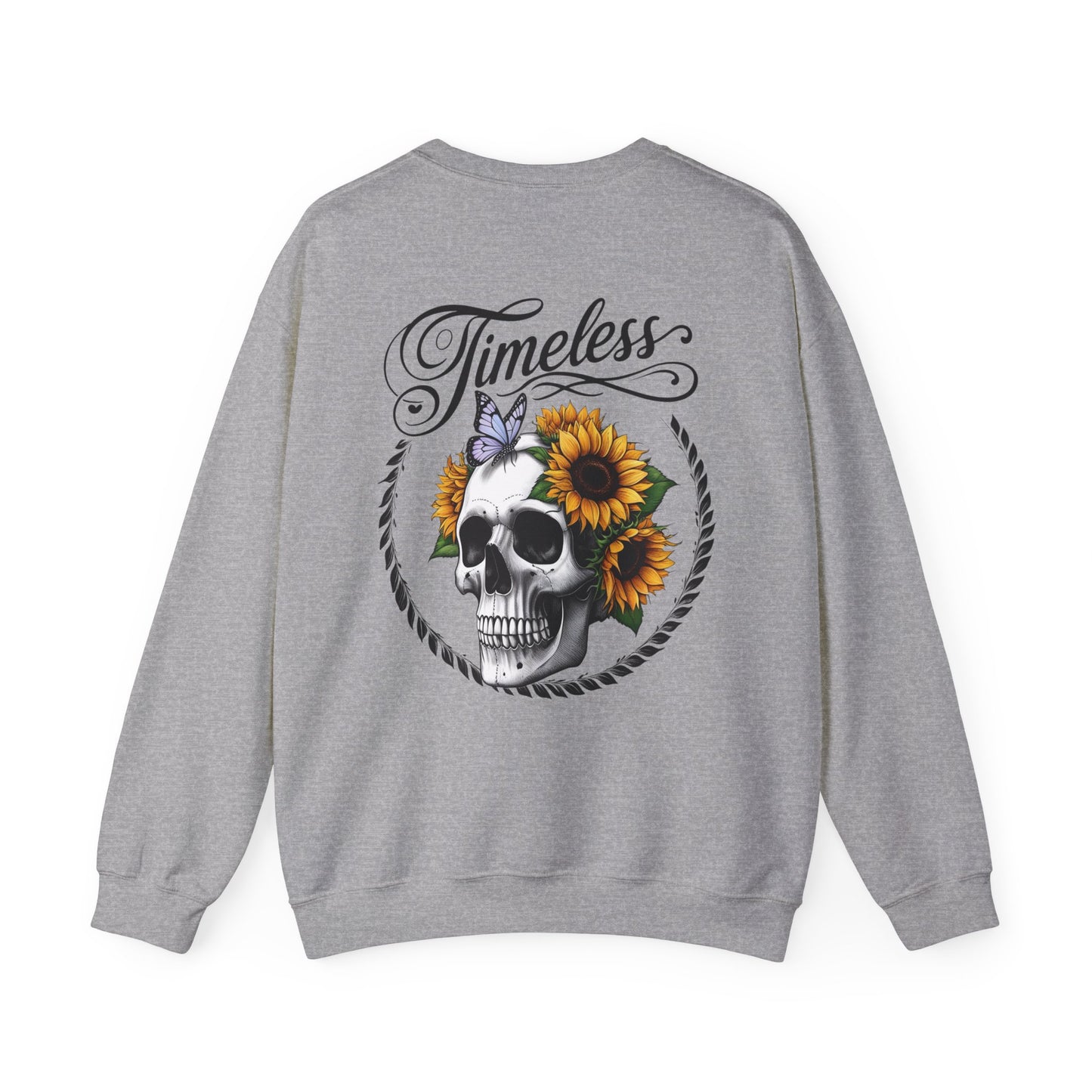 Spirit Heavy Blend Crewneck Sweatshirt with Floral Skull Design