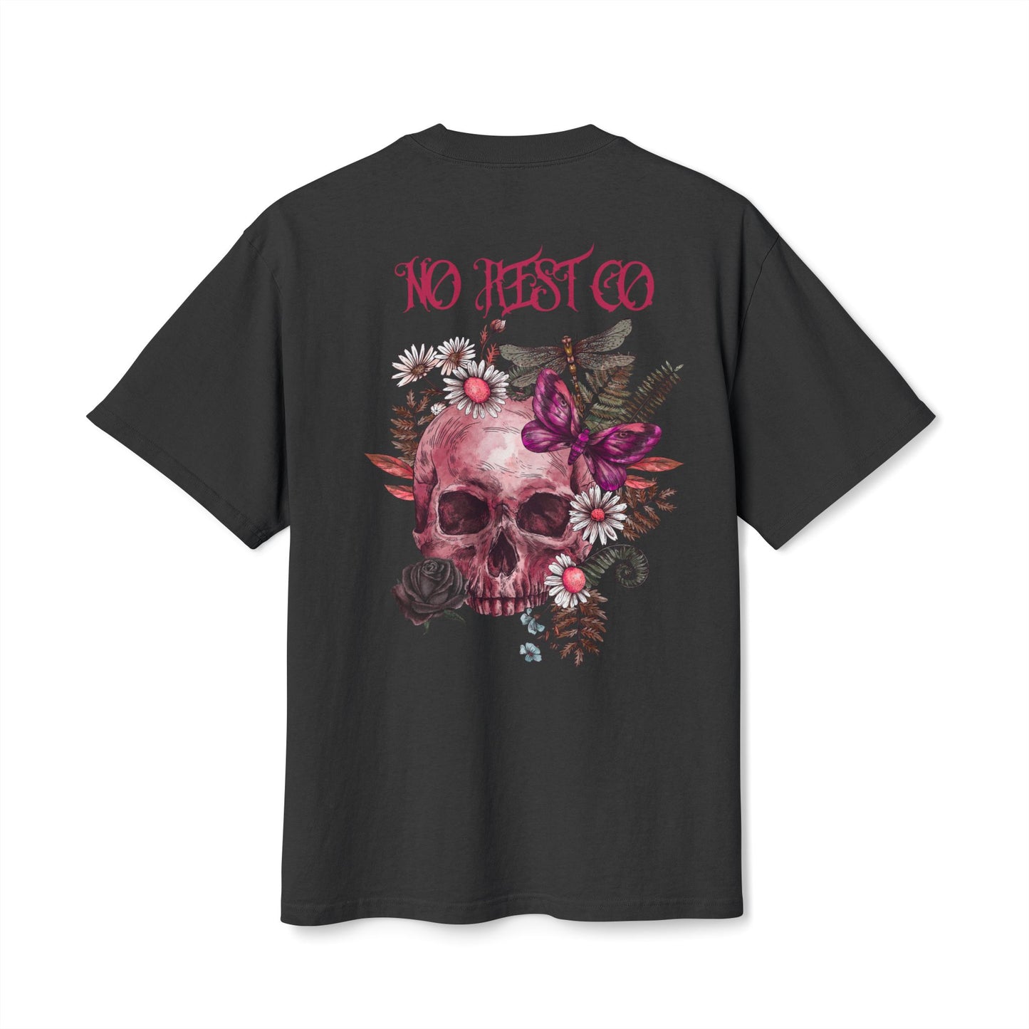 Heavy Faded Tee - No Hesitation Floral Skull Design