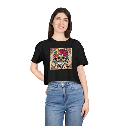 No Rest Co. Women's Floral Skull Crop Tee