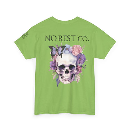 No Rest Co. Heavy Cotton Tee - Floral Skull Graphic T-Shirt