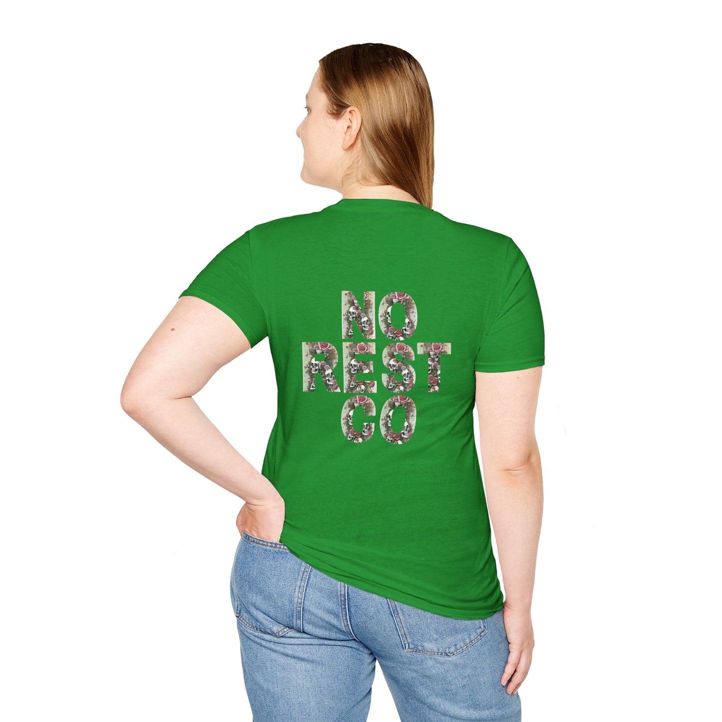 No Rest Co. Floral Graphic T-Shirt -  Skulls and Nature Inspired Design
