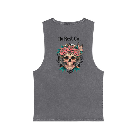 Stonewash Tank Top with Floral Skull Design