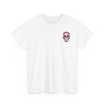 Dia de los Muertos Skull Tee - Cotton T-Shirt with Floral Heart Design
