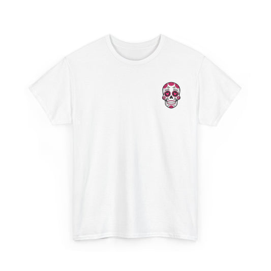Dia de los Muertos Skull Tee - Cotton T-Shirt with Floral Heart Design