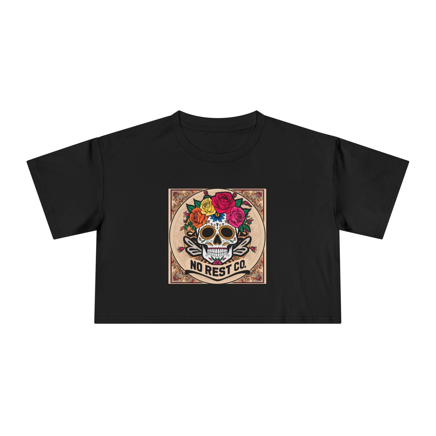 No Rest Co. Women's Floral Skull Crop Tee