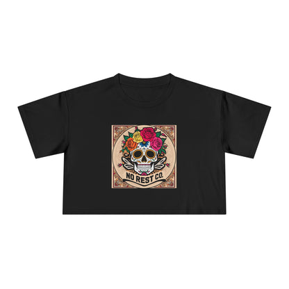 No Rest Co. Women's Floral Skull Crop Tee