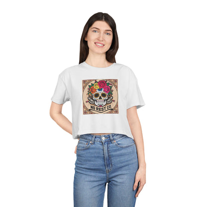 No Rest Co. Women's Floral Skull Crop Tee