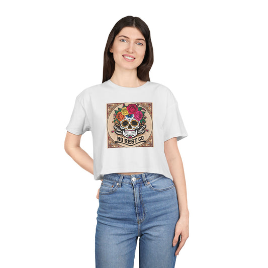 No Rest Co. Women's Floral Skull Crop Tee