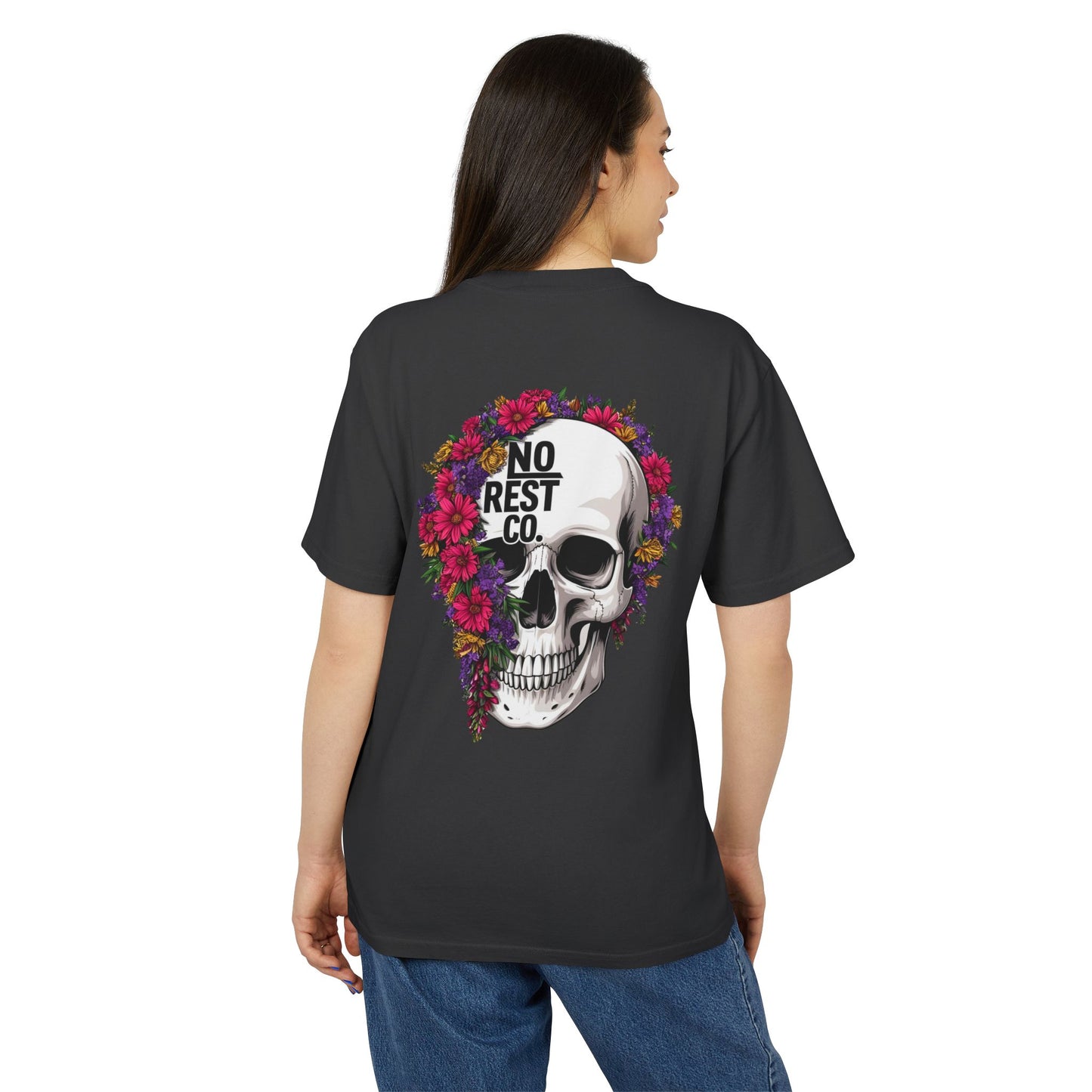 No Rest Co. Floral Skull Graphic Tee - Heavy Faded T-Shirt