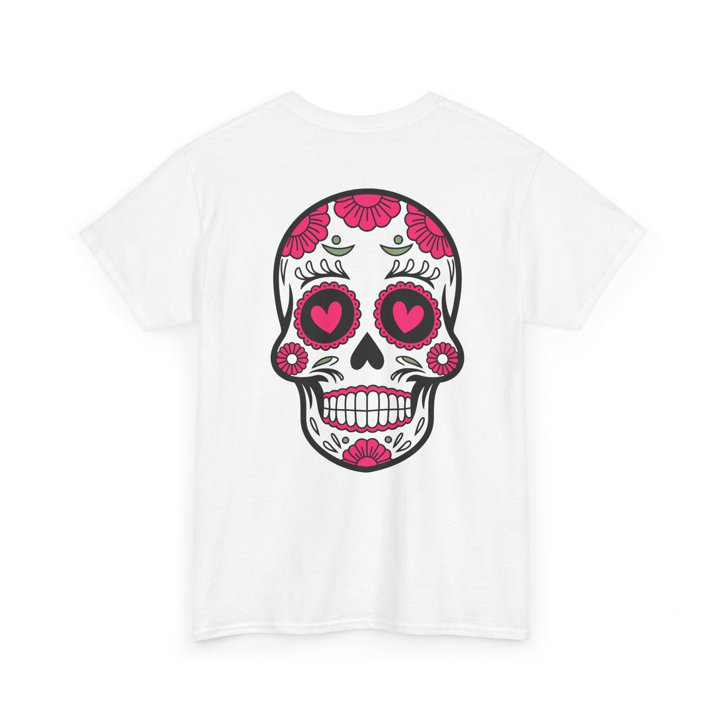 Dia de los Muertos Skull Tee - Cotton T-Shirt with Floral Heart Design