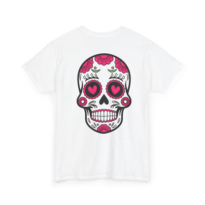 Dia de los Muertos Skull Tee - Cotton T-Shirt with Floral Heart Design