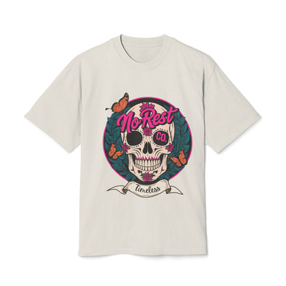 No Rest Co. Heavy Faded Tee - Timeless Skull & Butterflies Graphic Shirt