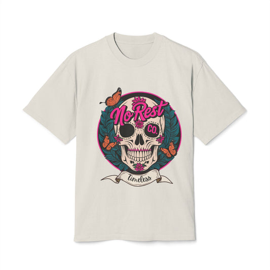 No Rest Co. Heavy Faded Tee - Timeless Skull & Butterflies Graphic Shirt