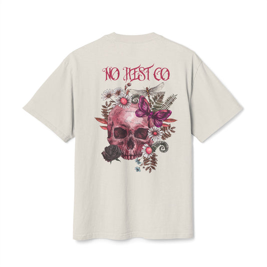 Heavy Faded Tee - No Hesitation Floral Skull Design