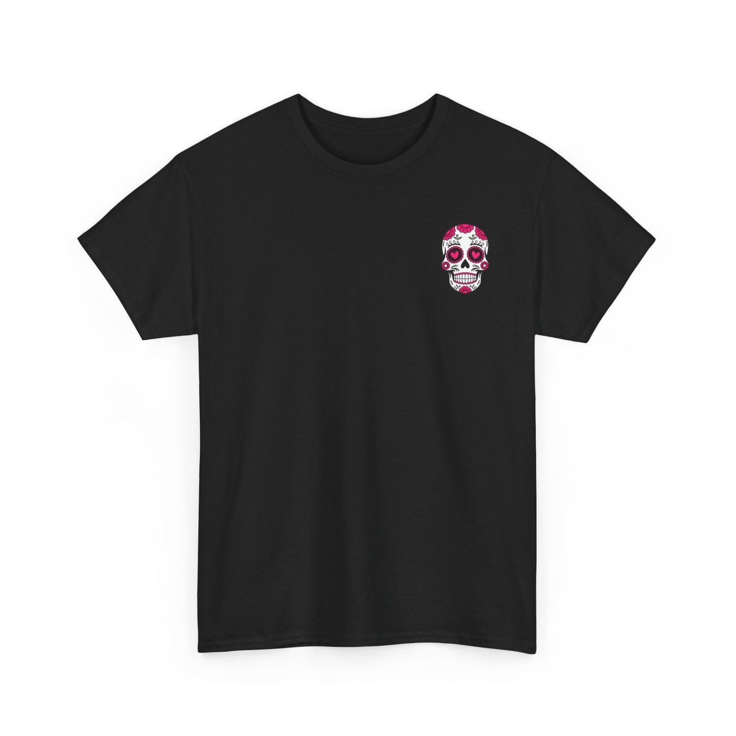 Dia de los Muertos Skull Tee - Cotton T-Shirt with Floral Heart Design