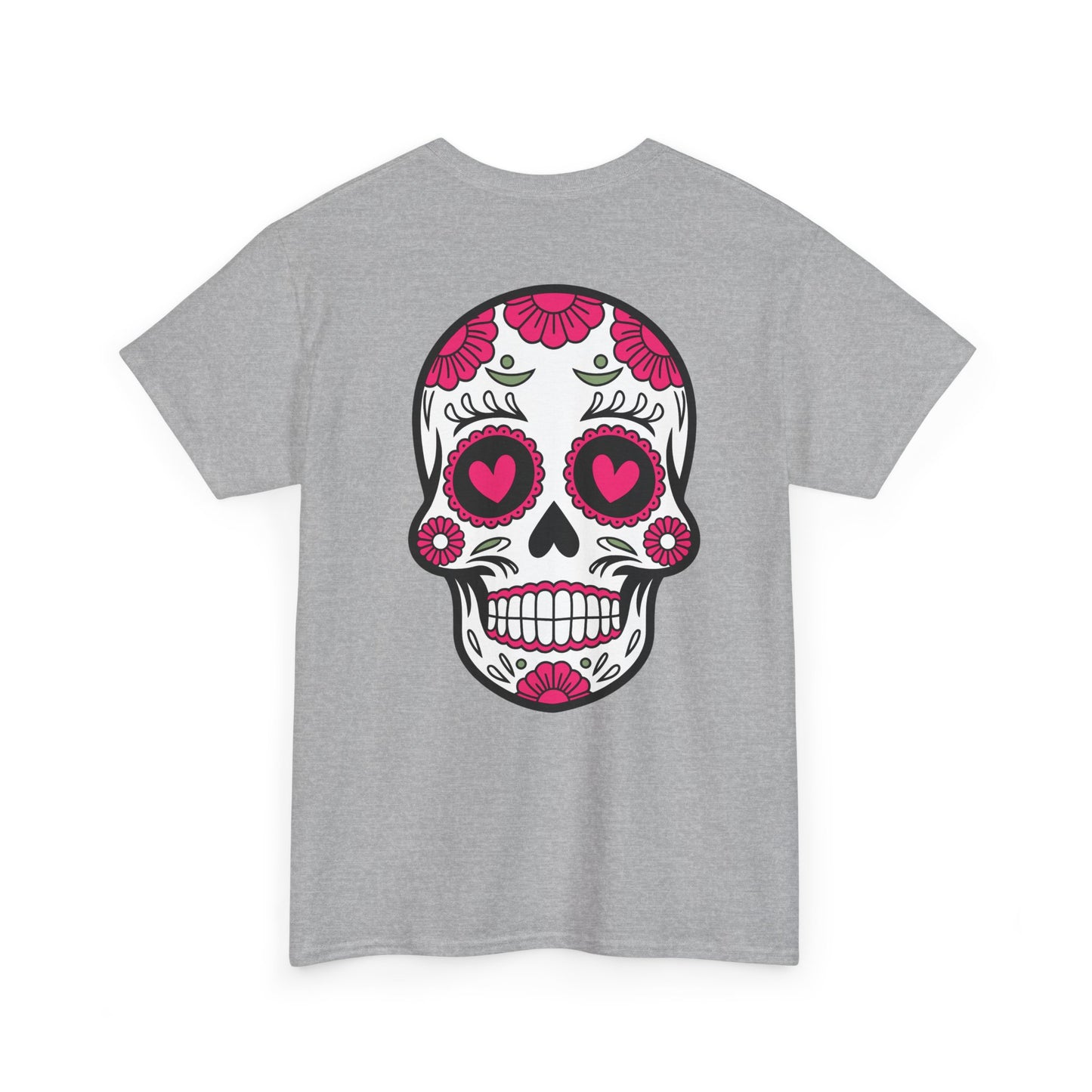 Dia de los Muertos Skull Tee - Cotton T-Shirt with Floral Heart Design