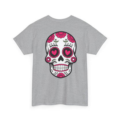 Dia de los Muertos Skull Tee - Cotton T-Shirt with Floral Heart Design