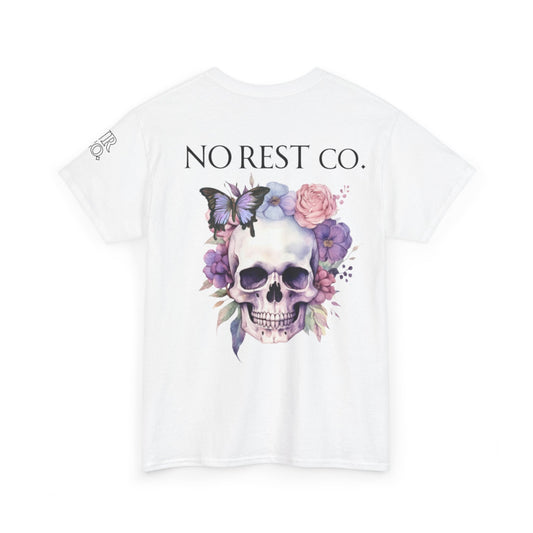 No Rest Co. Heavy Cotton Tee - Floral Skull Graphic T-Shirt