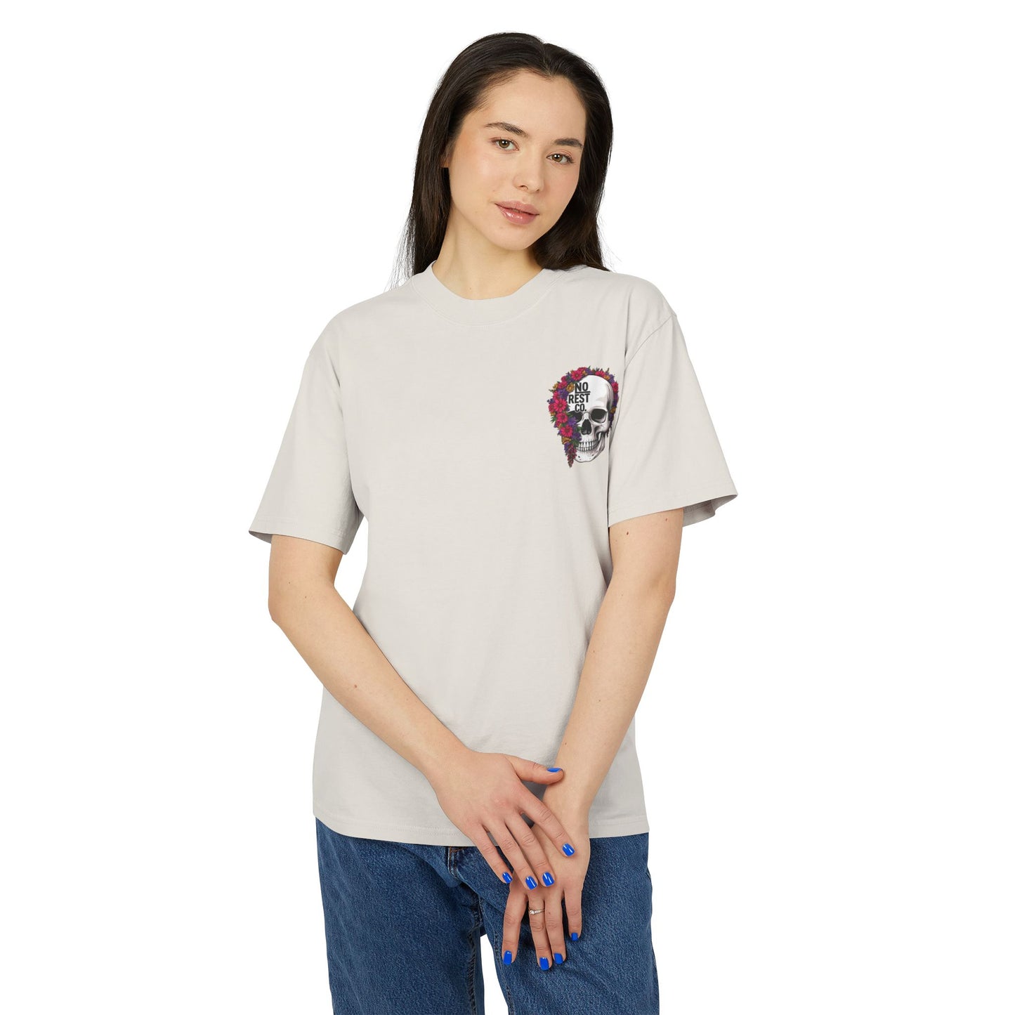 No Rest Co. Floral Skull Graphic Tee - Heavy Faded T-Shirt