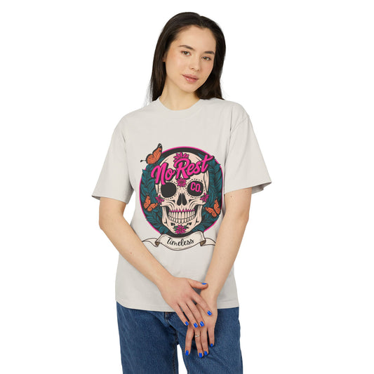 No Rest Co. Heavy Faded Tee - Timeless Skull & Butterflies Graphic Shirt