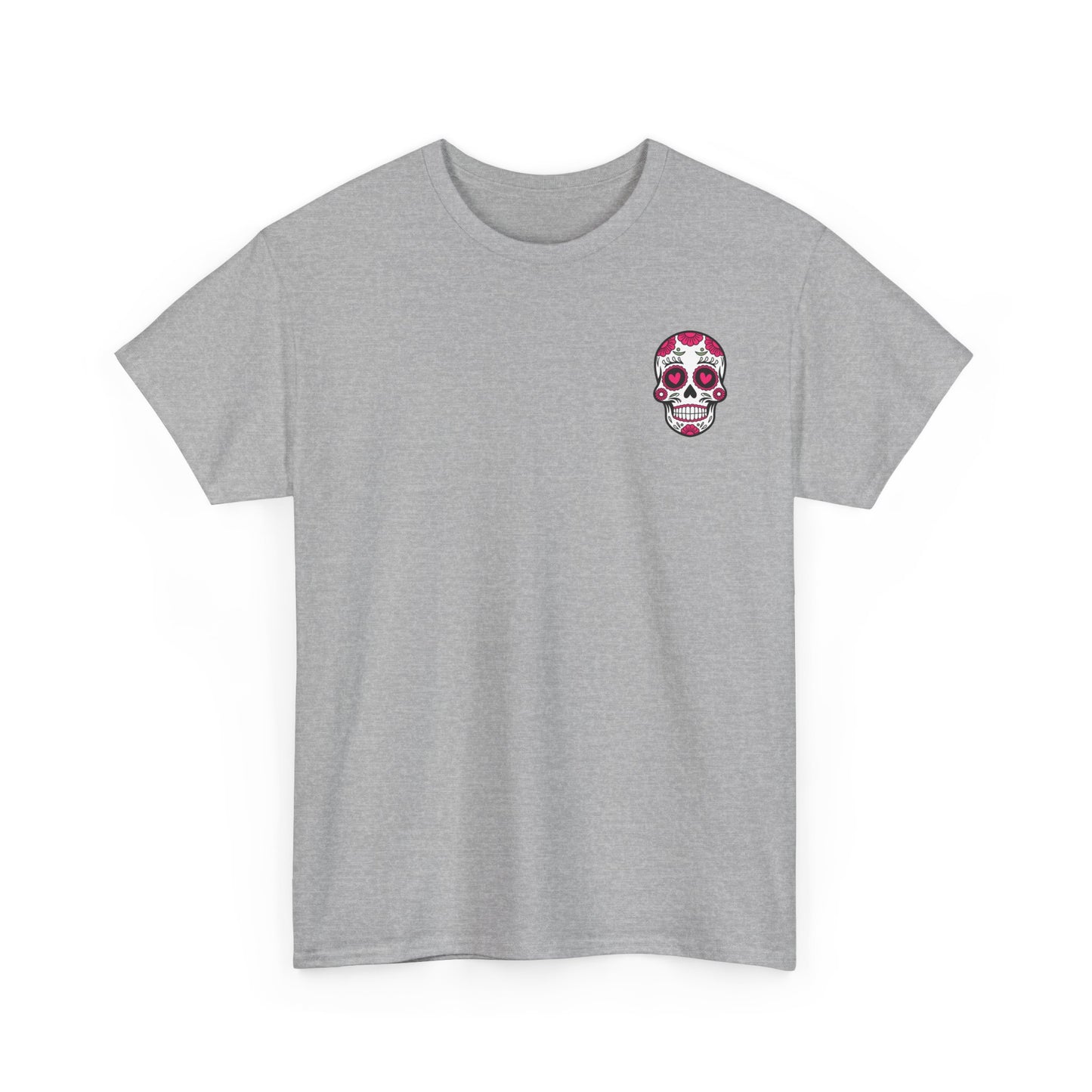 Dia de los Muertos Skull Tee - Cotton T-Shirt with Floral Heart Design