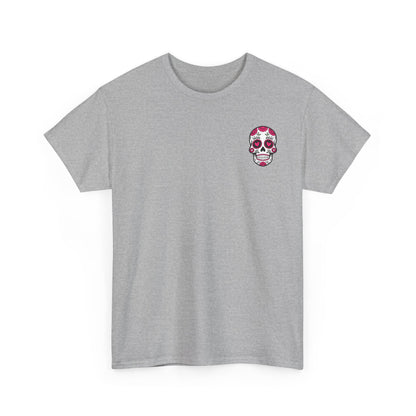 Dia de los Muertos Skull Tee - Cotton T-Shirt with Floral Heart Design