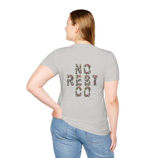 Floral Graphic T-Shirt - "NO REST CO" Nature-Inspired Design