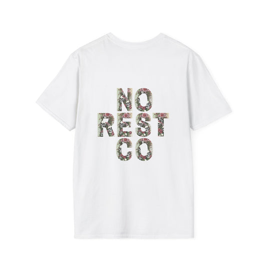 No Rest Co. Floral Graphic T-Shirt -  Skulls and Nature Inspired Design
